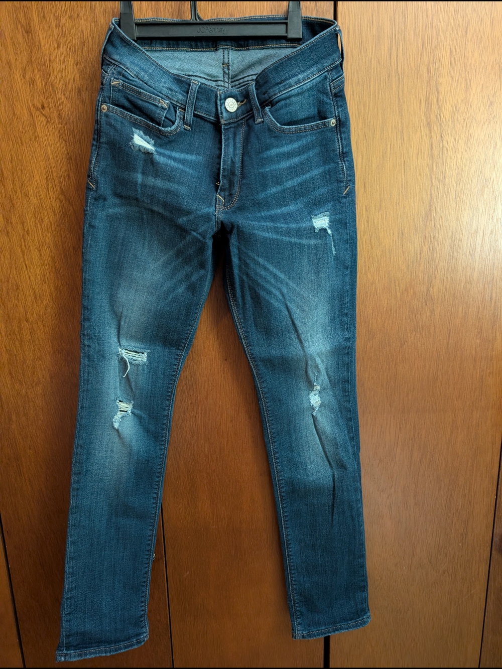 Express Dark Blue Distressed Skinny Jeans